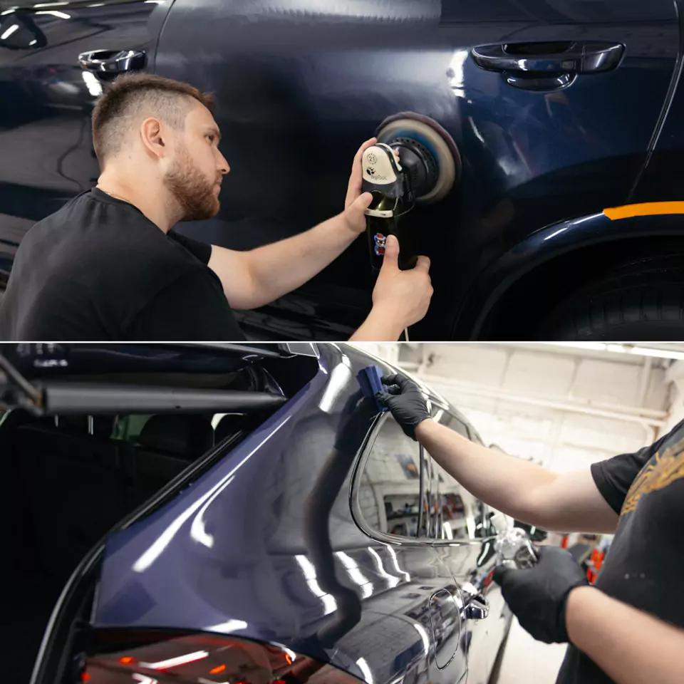 Частичный пошив салона Porsche Cayenne в кожу, полировка и керамика кузова